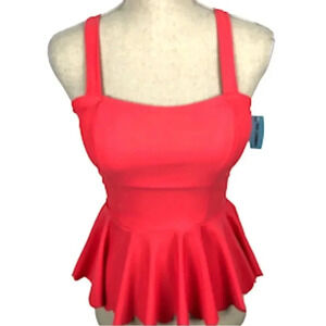 Cupshe tankini top, bright coral. Scalloped bottom. Removable pads Women’s M NWT
